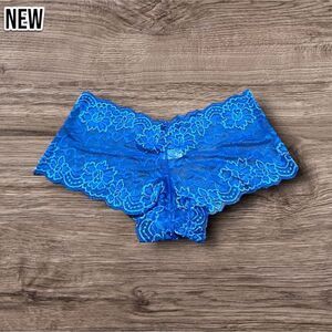 New Women's Soft Sexy Lace Blue Cheeky Panty - Size Small